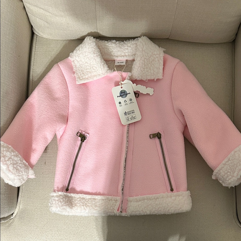 Toddler Pink Sherpa-Lined Jacket with Zipper Details